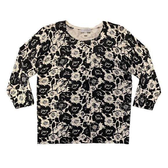 Amber Sun Silk Blend Rose Print 3/4 Sleeve Cardigan | Size S - Picture 1 of 3